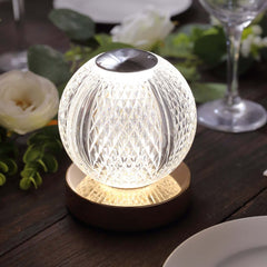 Acrylic LED Table Lamp Diamond Cut Ball Design Rechargeable - Dimmable Touch Control Decorative Night Light 5"
