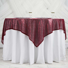 Sequin 60"x60" Table Overlay Square Tablecloth Burgundy - Luxe Wedding Table Topper