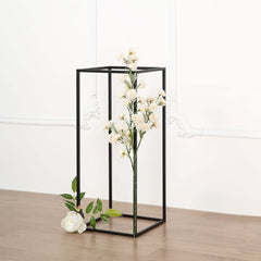 2-Pack Wedding Flower Stand Black Metal Geometric Column Frame Rectangular - Versatile Floral Pedestal for Sophisticated Arrangements 24"