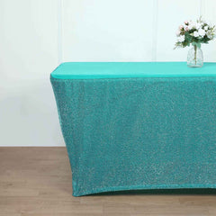 Stretch Spandex 72"x30" Rectangle Tablecloth Metallic Turquoise - Form-Fitting Table Cover