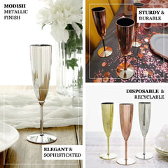 6-Pack Plastic Champagne Flutes in Metallic Rose Gold - Classy Disposable Champagne Glasses for Toasting & Cocktail Parties 5oz