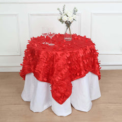 Taffeta 54"x54" Table Overlay Square Tablecloth Red 3D Leaf Petal Table Cover