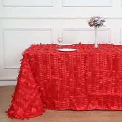 Taffeta 90"x156" Rectangle Tablecloth Red | 3D Leaf Petal Design Seamless Table Cover