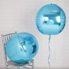 2 Pack 18" 4D Metallic Blue Sphere Mylar Foil Helium or Air Balloons