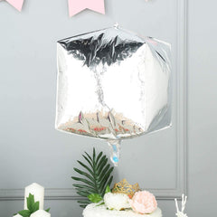 14" 4D Silver Cube Shaped Mylar Foil Helium Air Balloons