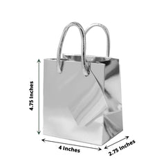 12 Pack 5" Shiny Metallic Silver Foil Paper Party Favor Bags With Handles, Small Gift Wrap Goodie Bags