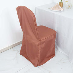 Polyester Slip On Banquet Chair Covers Terracotta (Rust) - Stain-Resistant Reusable Durable Fabric