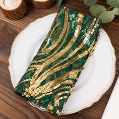 Sequin Mesh 20"x20" Napkin Hunter Emerald Green Gold - Wave Embroidered Reusable Napkin