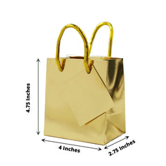 12 Pack 5" Shiny Metallic Gold Foil Paper Party Favor Bags With Handles, Small Gift Wrap Goodie Bags