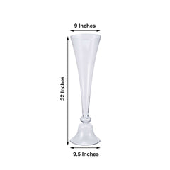 Set of 2 Glass Trumpet Vases Reversible Clarinet Style Clear - Stylish Flower Centerpieces for Events 32"