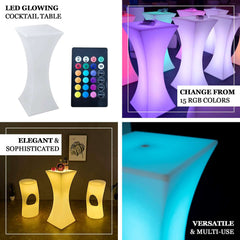 18"x43" Color Changing Cordless LED Light Up Cocktail Table, Rechargeable Waterproof Illuminated Furniture