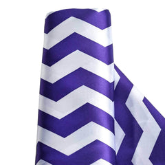 54"x10 Yards Purple White Chevron Print Satin Fabric Roll, Zig Zag DIY Craft Fabric Bolt