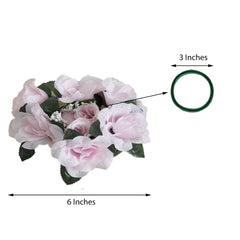 4 Pack 3" Blush Artificial Silk Rose Flower Candle Ring Wreaths