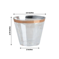 12-Pack Plastic Party Squat Cups Clear with Rose Gold Rim - Stylish Disposable Tumblers for Banquets & Special Occasions 10oz