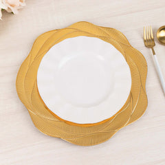 6-Pack Acrylic Round Charger Plates 13" in Metallic Gold with Ribbed Rose Pattern, Event Tabletop Decorative Charger Tableware