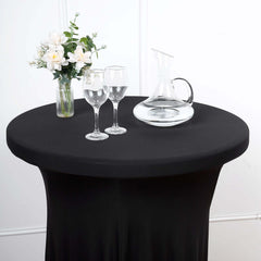 Spandex 32" Round Cocktail Table Cover Skirt Black With Natural Wavy Drapes