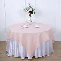 Linen 72"x72" Table Overlay Square Tablecloth Blush - Slubby Textured Wrinkle-Resistant Design for Stylish Occasions