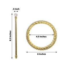 Set of 2 6" Gold Acrylic Braided Barrette Style Curtain Tie Backs With Crystal Diamond Studded Edge, Round Backdrop Drapery Brooch Holdbacks
