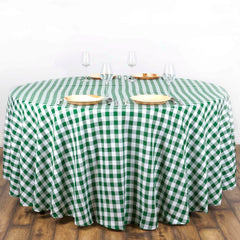 Polyester 108" Round Tablecloth White/Green - Checkered Buffalo Plaid Table Cover