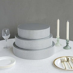 Metal Pedestal Cake Stand Round Design with Rhinestones Silver - Cupcake Holder and Dessert Table Centerpiece 16"