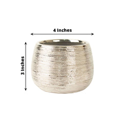4-Pack Flower Vase Pots Textured Round Design Silver - Ceramic Brushed Indoor Planters 3"