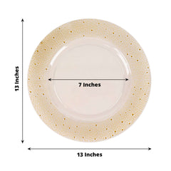 6-Pack Plastic Round Charger Plates 13" in Clear with Gold Pearl Beaded Rim, Upscale Dinner Serving Plates