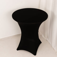 Spandex 33"-36" Round Cocktail Table Cover Black - Easy to Maintain Stretch Fitted Highboy Tablecloth