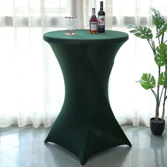 Spandex 24"-32" Round Cocktail Table Cover Hunter Emerald Green - Easy to Maintain Stretch Fitted Highboy Tablecloth