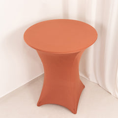 Spandex 33"-36" Round Cocktail Table Cover Terracotta (Rust) - Easy to Maintain Stretch Fitted Highboy Tablecloth