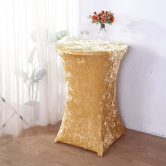 Crushed Velvet Spandex 32" Round Cocktail Table Cover Champagne Smooth Highboy Tablecloth