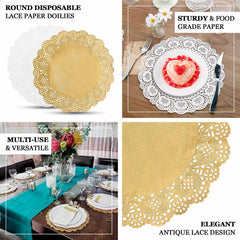 100 Pcs Paper 12" Round Placemats in White - Food Grade Lace Paper Doilies for Dessert Display & Table Decor