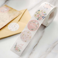 500Pcs 1.5" Baby Shower Love and Oh Baby Floral Stickers Roll, Labels For DIY Envelope Seal - Round