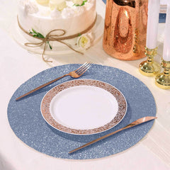 6-Pack Placemats Glitter Design Dusty Blue Sparkle Round - Non-Slip Decorative Dining Table Mats 13"