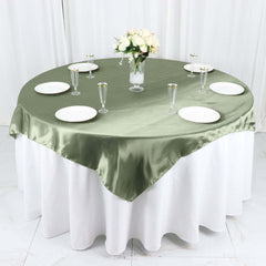 Satin 60"x60" Table Overlay Square Tablecloth Dusty Sage Green - Smooth Silky Touch Table Cover