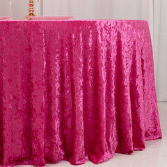 Premium Crushed Velvet 120" Round Tablecloth Fuchsia - Reusable Soft & Stylish Seamless Table Cover