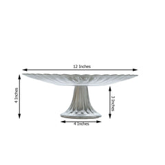 Glass Pedestal Cake Stand Wavy Edge Design Silver - Cupcake Holder and Dessert Display Plate 12"