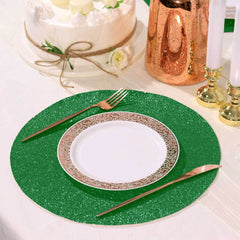 6-Pack Placemats Glitter Design Green Sparkle Round - Non-Slip Decorative Dining Table Mats 13"