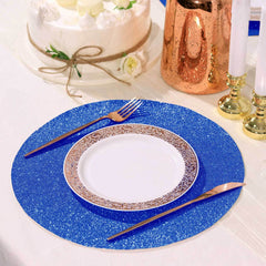 6-Pack Placemats Glitter Design Royal Blue Sparkle Round - Non-Slip Decorative Dining Table Mats 13"
