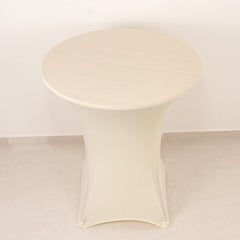 Spandex 33"-36" Round Cocktail Table Cover Ivory - Easy to Maintain Stretch Fitted Highboy Tablecloth