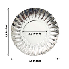 50-Pack Paper 3.5" Round Party Plates in Metallic Silver with Scalloped Rim - Disposable Mini 250GSM Dessert Plates for Tapas, Appetizers & Finger Foods