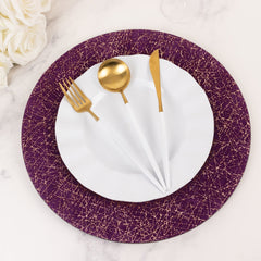 6-Pack Acrylic Round Charger Plates 13" in Purple with Gold Glitter Abstract Lines Pattern, Decorative Dinner Party Charger Tableware
