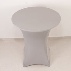Spandex 33"-36" Round Cocktail Table Cover Silver - Easy to Maintain Stretch Fitted Highboy Tablecloth