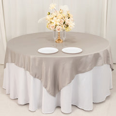 Lamour Satin 72"x72" Table Overlay Square Tablecloth Silver - Smooth Finish Table Topper