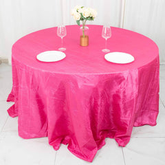 Taffeta 132" Round Tablecloth Fuchsia - Seamless Accordion Crinkle Table Cover