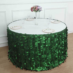 Taffeta Fabric 14ft Table Skirt Green 3D Leaf Petal Design - Exquisite & Stylish Event Table Cover