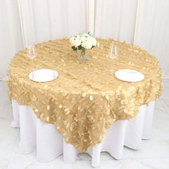 Taffeta 90"x90" Table Overlay Square Tablecloth Champagne - Leaf Petal Design for Stylish Celebrations