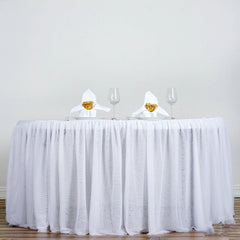 Tulle 120" Round Tablecloth White - 3 Layer Satin Tutu Skirt with Pleated Detailing for Modern Gatherings