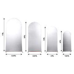 Set of 4 Silver Spandex Chiara Wedding Arch Covers With Metallic Finish, Fitted Covers For Round Top Backdrop Stands - 4ft, 5ft, 6ft, 7ft