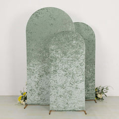 Set of 3 Sage Green Crushed Velvet Chiara Backdrop Stand Covers For Round Top Wedding Arches - 5ft, 6ft, 7ft