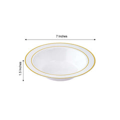 10-Pack Plastic Soup Bowls White with Gold Rim - Stylish Disposable Bowls for Parties 12oz